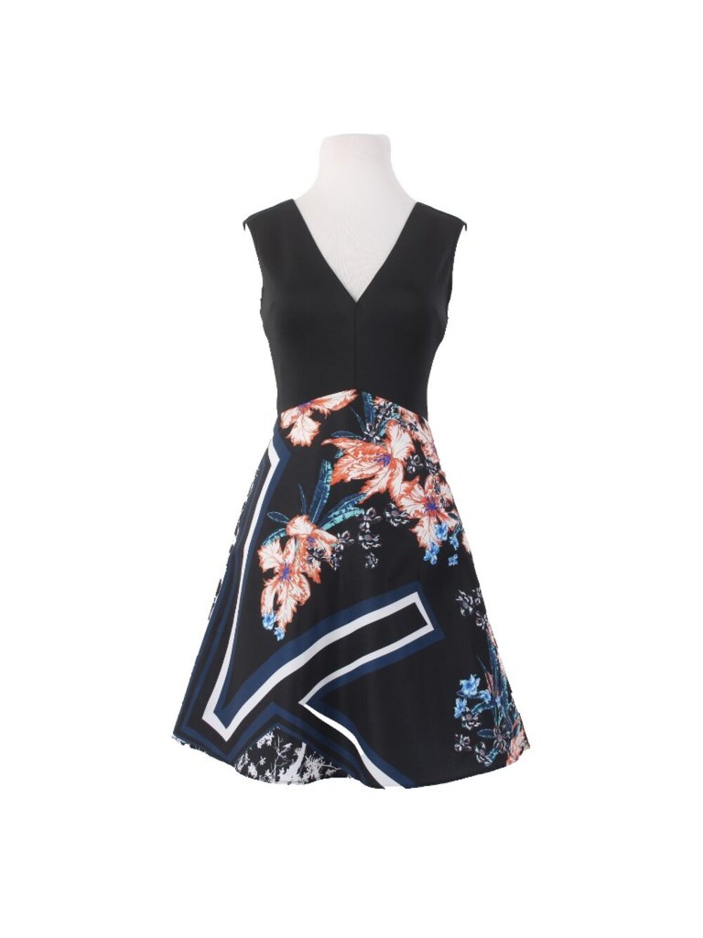 Clover Canyon Dress NEW $264 Sz XS Black Navy Multi Colored Floral Polyamide